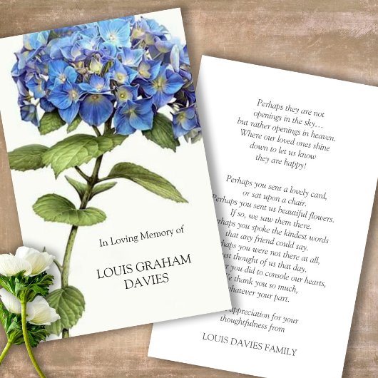 Beileid Funeral Blue Hydrangea Gebet Karten