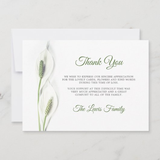 Beileid Funeral Calla Lily Blume Danke FOTO (Vorderseite)