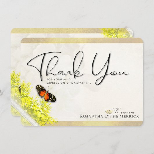 Beileid für antike Blumenschmetterlinge Danke Kart Einladung (Vorne/Hinten)