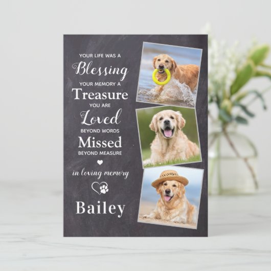 Beileid für Haustiere Personalisiert 3 Foto Hundem Dankeskarte (Stehend Vorderseite)