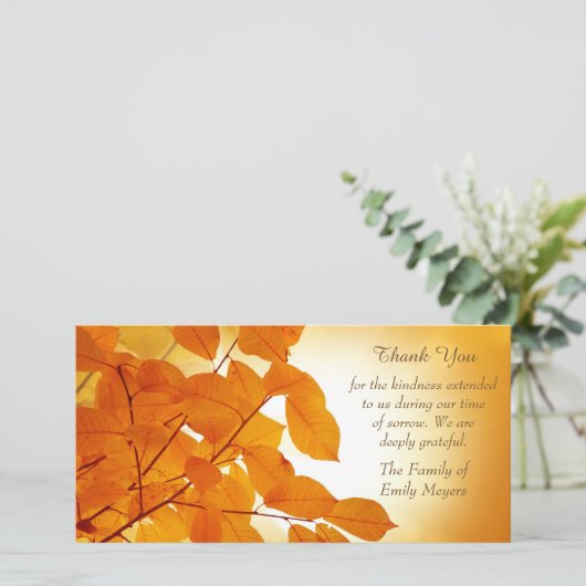 Beileid für Herbstverläufe Vielen Dank Dankeskarte (Stehend Vorderseite)