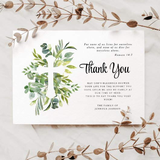 Beileid Greenery Cross Beerdigung Dankeskarte