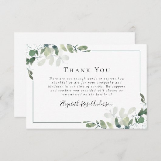 Beileid Greenery Eucalyptus Funeral Dankeskarte (Vorne/Hinten)