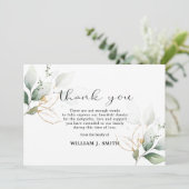 Beileid Greenery Gold Blätter DANKEN | FOTO Dankeskarte (Stehend Vorderseite)