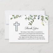Beileid Greenery mit Cross Funeral Vielen Dank Dankeskarte (Vorderseite)