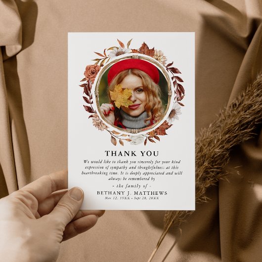 Beileid Herbstfall Trauerbeerdigung Foto Dankeskarte