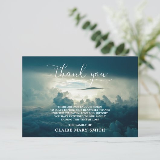 Beileid Himmel DANKEN SIE Gedenkfeier Beerdigung F Dankeskarte (Stehend Vorderseite)