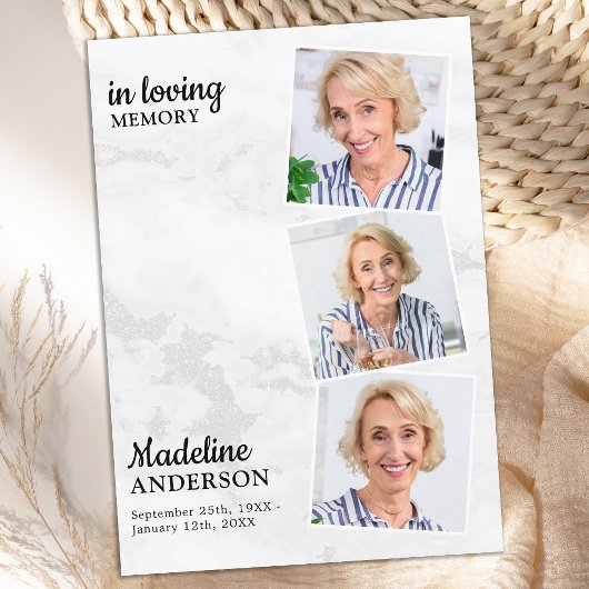 Beileid in Liebe Erinnerung Moderne 3-Foto Beerdig Dankeskarte