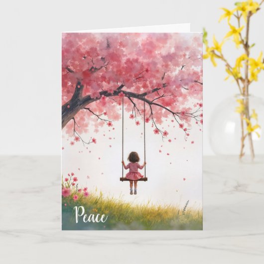 Beileid Kleines Mädchen auf einem Kirschbaumschwun Karte (Gelbe Blume)