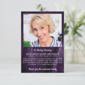 Beileid Love Memory Foto Marmor Lila Beerdigung Dankeskarte (Stehend Vorderseite)