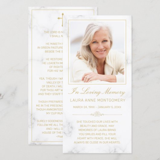 Beileid Marble Gold Script Cross Foto Gebet (Vorne/Hinten)