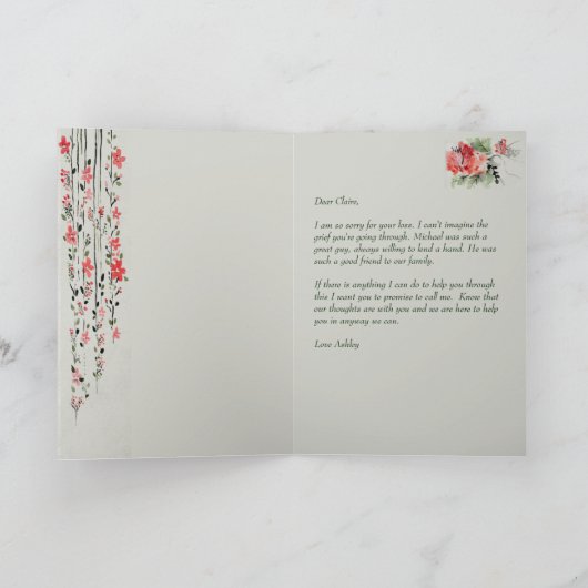 Beileid-Meldung Wasserfarbige Blume Karte (Innenseite)