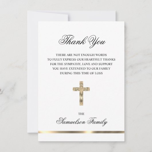 Beileid Memorial Cross Gold FOTO Vielen Dank Dankeskarte (Vorderseite)