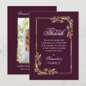 Beileid Memorial Eggplant Gold FOTO Vielen Dank Dankeskarte (Vorne/Hinten)