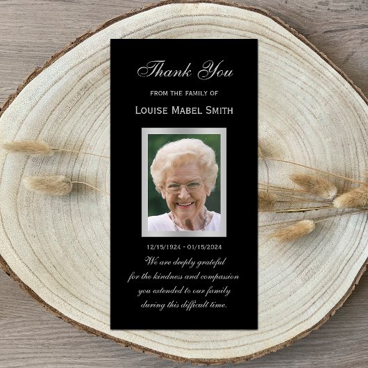Beileid Memorial Foto Card Schwarz und Silber Ankündigung