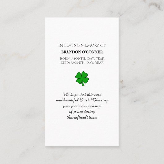 Beileid Memorial Foto Praetkarte Visitenkarte (Rückseite)