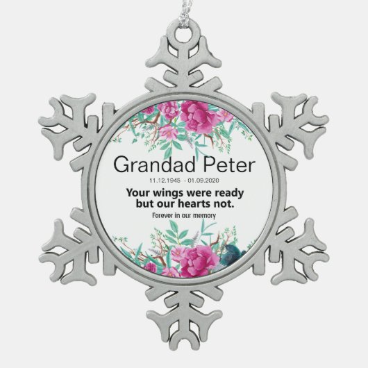 Beileid Memorial in Love Memory [anpassen] Schneeflocken Zinn-Ornament (Vorderseite)