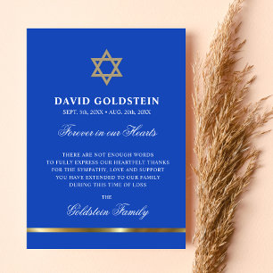 Beileid Memorial Jewish Star von David Blue Gold Dankeskarte