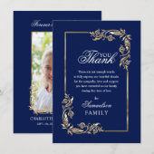 Beileid Memorial Navy Blue Gold FOTO Vielen Dank Dankeskarte (Vorne/Hinten)
