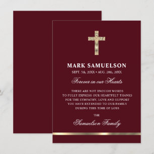 Beileid Memorial Religious Cross Burgundy Gold Dankeskarte