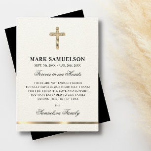 Beileid Memorial Religious Cross Ecru Gold Dankeskarte