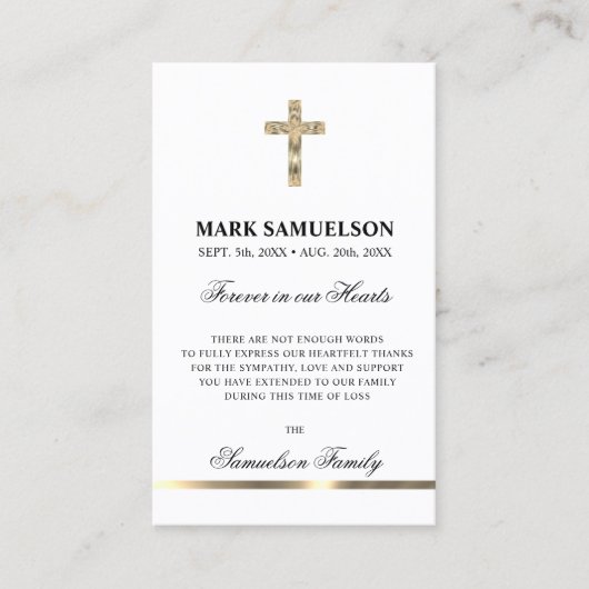 Beileid Memorial Religious Cross Gold | PRAYER Visitenkarte (Vorderseite)
