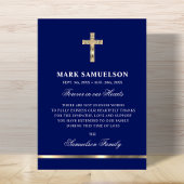 Beileid Memorial Religious Cross Navy Gold Dankeskarte