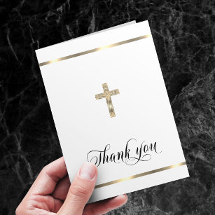 Beileid Memorial Religious Cross White Gold FOTO Dankeskarte