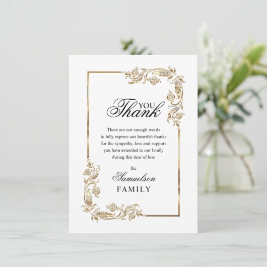 Beileid Memorial White Gold FOTO Vielen Dank Dankeskarte (Stehend Vorderseite)