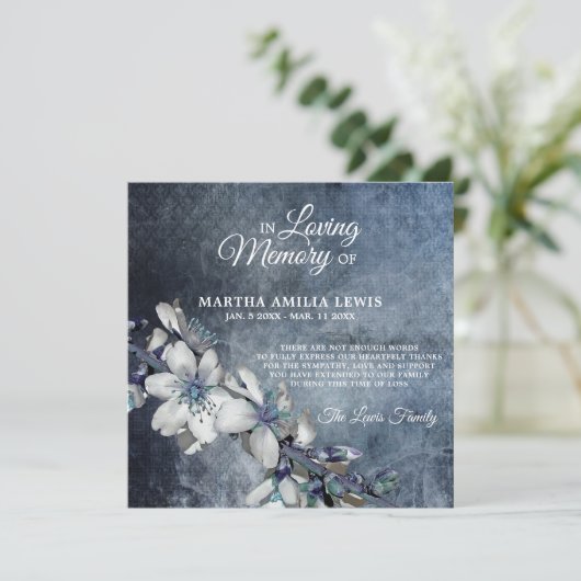 Beileid Memory Blume Blue Floral DANKE (Stehend Vorderseite)