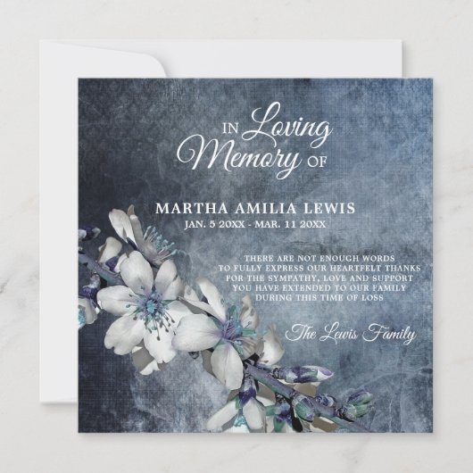 Beileid Memory Blume Blue Floral DANKE (Vorderseite)