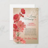 Beileid Memory Floral Rosa Korallen DANK Dankeskarte (Vorne/Hinten)