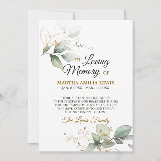 Beileid Memory Greenery Gold DANK | FOTO Dankeskarte (Vorderseite)