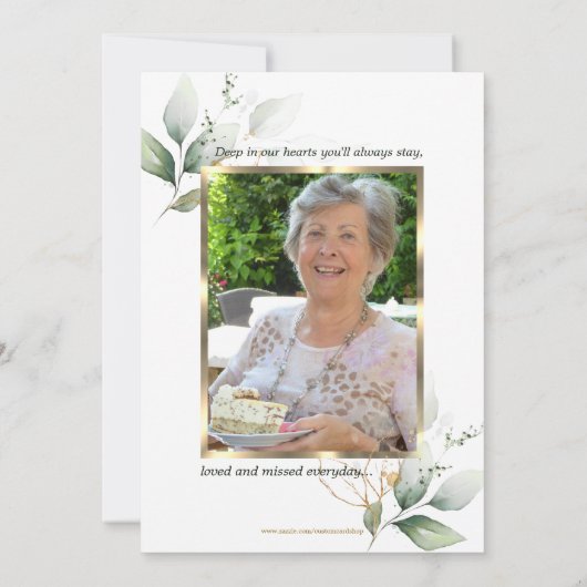 Beileid Memory Greenery Gold DANK | FOTO Dankeskarte (Rückseite)