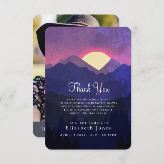 Beileid Memory Sunset Mountain Dankeskarte (Vorne/Hinten)