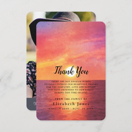 Beileid Memory Sunset Ocean Dankeskarte (Vorne/Hinten)