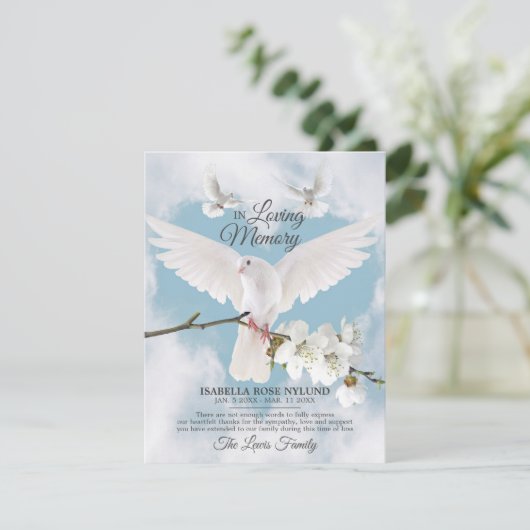 Beileid Memory White Dove Himmel in Erinnerung Dan Dankeskarte (Stehend Vorderseite)