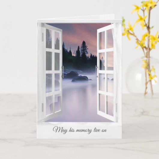 Beileid Misty Ocean Rocks in Window Karte (Gelbe Blume)