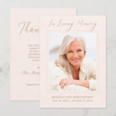 Beileid Modern Script Foto Blush Pink Begräbnis Dankeskarte (Vorne/Hinten)