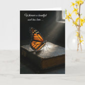 Beileid Monarch Butterfly Auf der Heiligen Bibel Karte (Gelbe Blume)