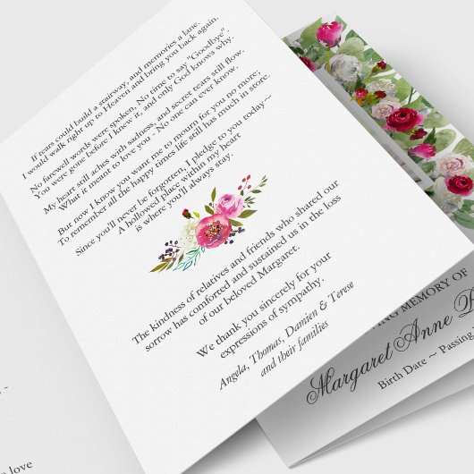 Beileid Pink Floral Beerdigung Danke Karten