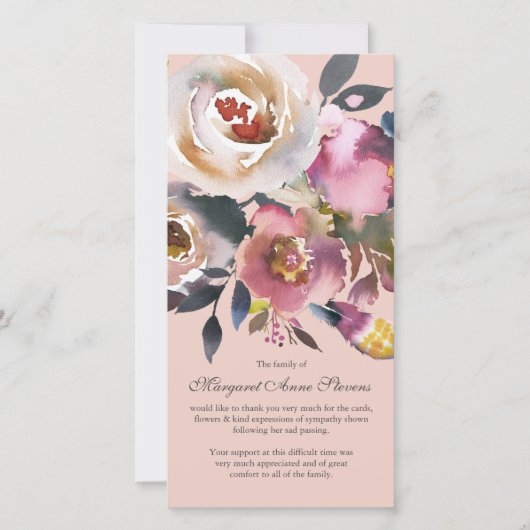 Beileid Pink Floral Beerdigung Danke Karten (Vorderseite)