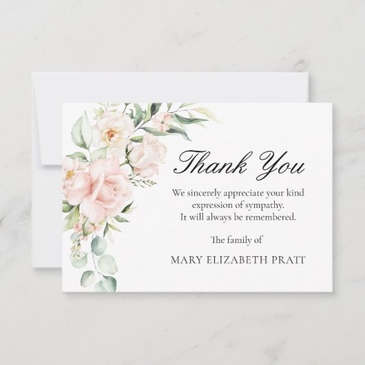 Beileid Pink Floral Beerdigung Dankeskarte (Vorderseite)