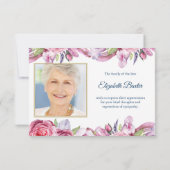 Beileid Pink Floral Foto Beerdigung Danke Karte (Rückseite)