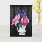 Beileid Pink Peonies und Iris mit Raindrops Karte (Gelbe Blume)