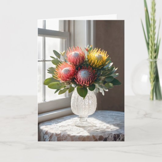 Beileid Protea Bouquet an der Spitze Karte (Vorderseite)