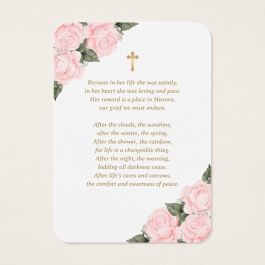 Beileid Rosa Rosa Gebetskarte (Rückseite)