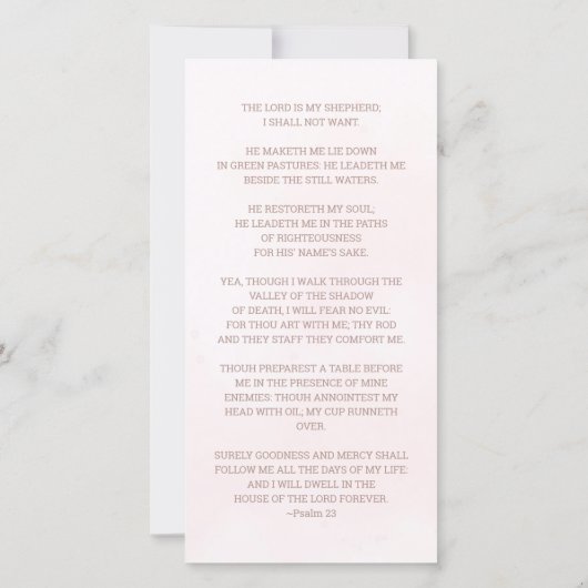 Beileid Rosa Rose Foto Beerdigung Gebet (Rückseite)