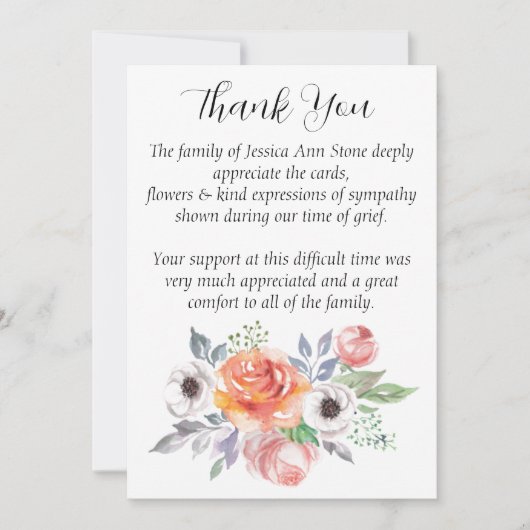 Beileid Rose Blumenbeerdigung Tod Vielen Dank Einladung (Vorderseite)