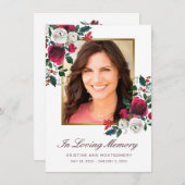 Beileid Rote Rose Blumenschrift Rotes Foto Beerdig Dankeskarte (Vorne/Hinten)